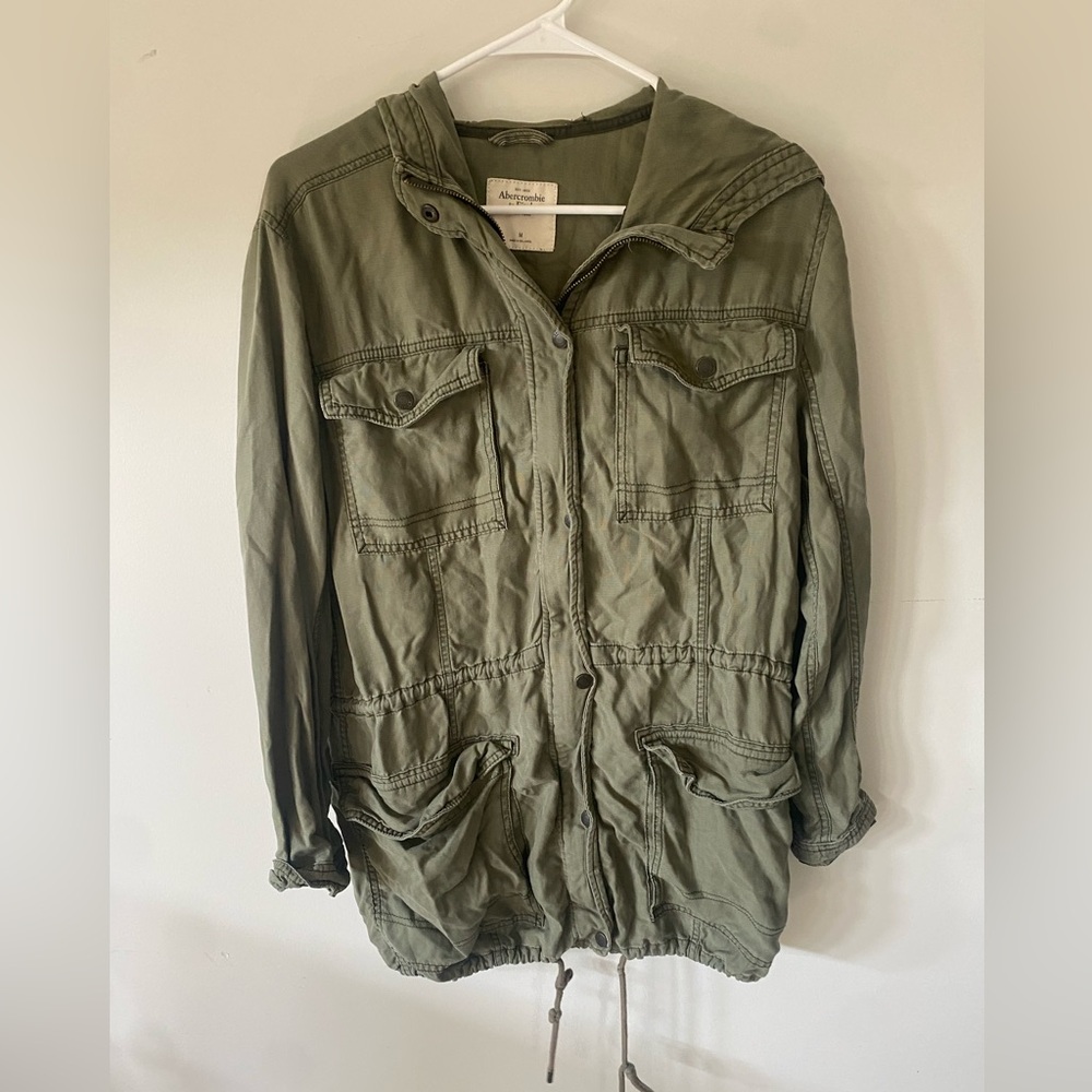 Y2K Abercrombie & Fitch Hooded Military  Long Utility Jacket Gorp Green Size M
